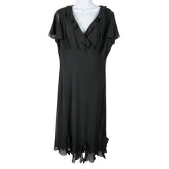 vtg AGB Dress Byer California Black Ruffle V-Neck Chiffon Midi Dress 16 goth vam