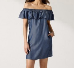 Tommy Bahama Women’s Dress Size S Blue Chambray Off The Shoulder Cover Up EUC