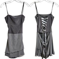 Tiger Mist Gray Corset Mesh Layered Mini Dress XS Goth Grunge Y2K Dark Fairy