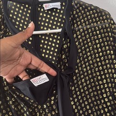 RED Valentino Black and Gold Bishop Sleeve cocktail dress pussybow