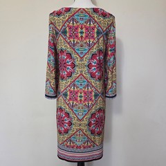 Laundry By Shelli Segal 8 Vibrant Lined Shift Dress Tunic 3/4 Bell Sleeve