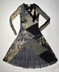 Fuzzi Mesh Patchwork Floral Wool V Neck Midi Dress Multicolor Size Medium