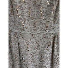 Alex Evenings Floral Overlay Sequin Knee Length Dress & Scarf Cream Sage Size 8