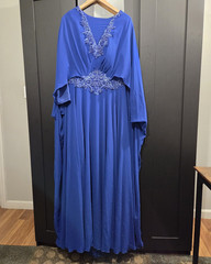 Blue Cat Walk Couture Dress Beaded Embroidered V-Neck Long Sleeve
