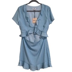 Superdown Revolve Mercy Polka Dot Mini Dress Women Medium Blue Ruffle Cutout New