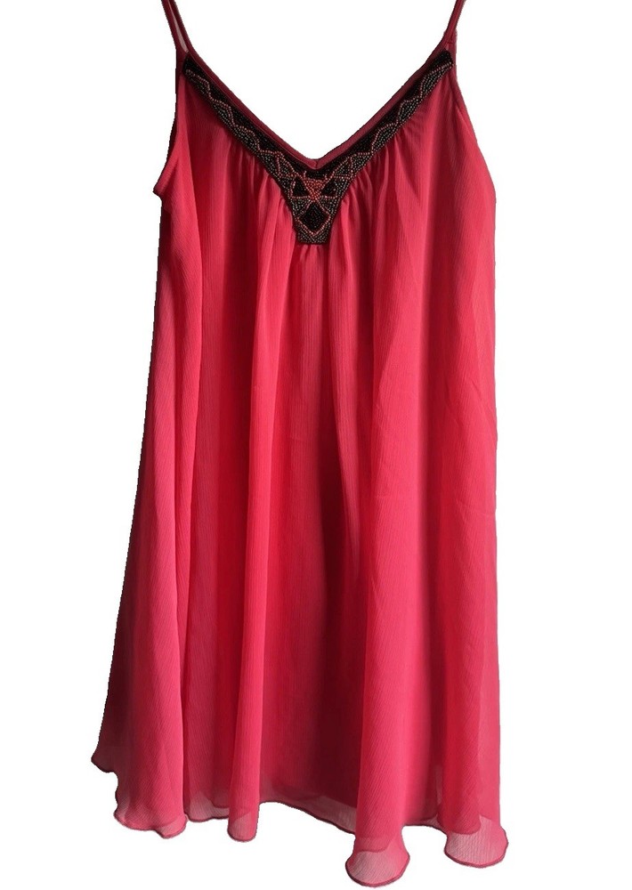 Express women’s XS dress pink black beaded sleeveless flowy NWOT