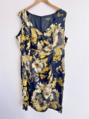 Alexon UK 18 Sleeveless Dress Mustard Black Floral Mother of the Bride Pulls 173