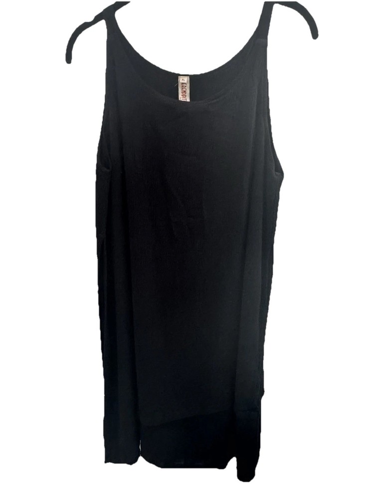 Serendipity Maui XL Black Crepe Layered Sundress Travel Vacation Flattering Fun
