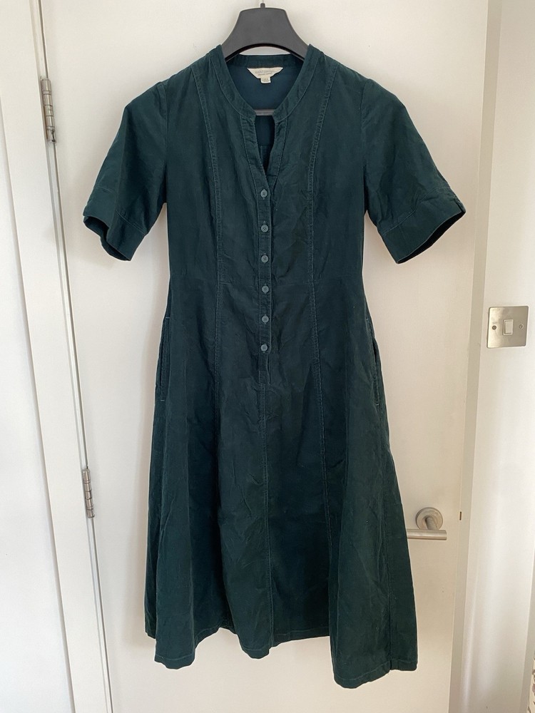 Seasalt Women&rsquo;s Wightwick Dress Loch Green Size UK 8 Micro Cord Button Front Vgc