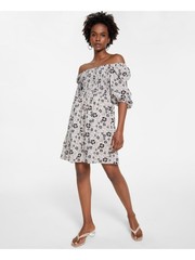 BAR III Womens Beige Unlined Pullover Pouf Sleeve Fit + Flare Dress XS