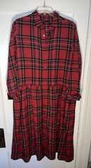 Ichi Antiquites Wool Gauze Red Plaid Check Front Button Dress OS. d145