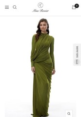 Miss Rosier Arlette Green Ruched Asymmetric Maxi Dress High Neck Long Sleeve XL