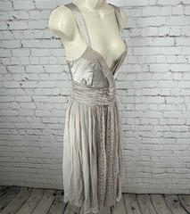 NWD Lil Anthropologie Grey Silk Lace Trim Chiffon Empire Waist Midi Dress 12