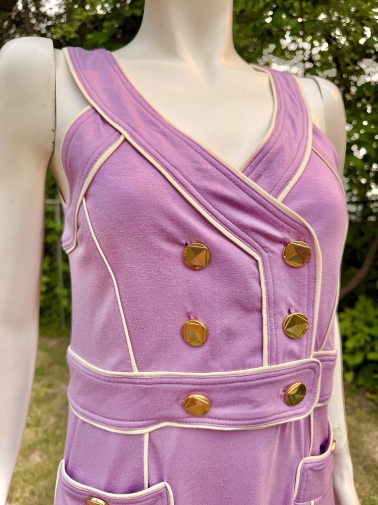 MARC JACOBS Lilac Lavender Purple Mini Dress Gold Buttons Pima Cotton NWT Small