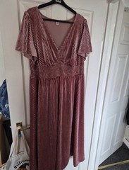 Ever Pretty Pink Velvet Striped Dress Size 1xl / UK 22