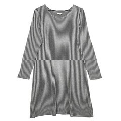 J Jill Dress Womens L Gray Stripe Long Sleeve Jersey Knit T Shirt Shift Pockets