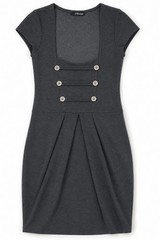 Jane Norman Grey Bodycon Dress 10 Military Button Y2K