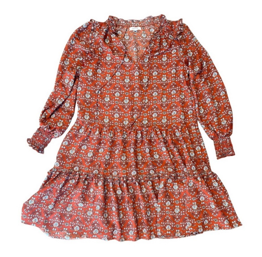 MAX STUDIO Burnt Orange Fall Smocked Sleeve Orange Shift Dress Size Small