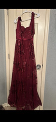 Women&rsquo;s Burgundy Sequin Solid Long Gown Sleeveless Sweetheart Neck Formal S