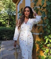 NWT_ZARA WOMAN EMBROIDERED POMPOM COTTON DRESS WHITE FW23 6895/247_XS,S,M,L,XL