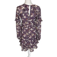 ASTR the Label Purple Floral Ruffle Mini Dress Long Sleeve Size Small Flowy