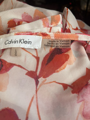 Calvin Klein Floral Dress Sz L Sheer Gauze Boho Side Slit Waist-Tie Resort