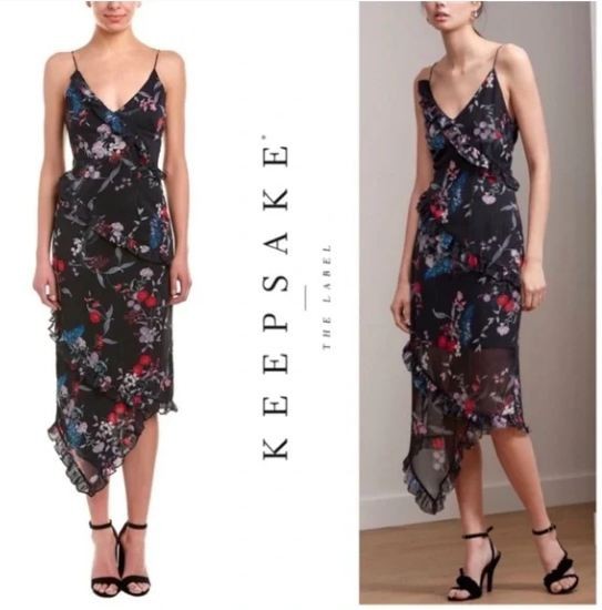 Keepsake The Label Paperthin Floral Botanical Ruffle Midi Dress Woman&rsquo;s LARGE