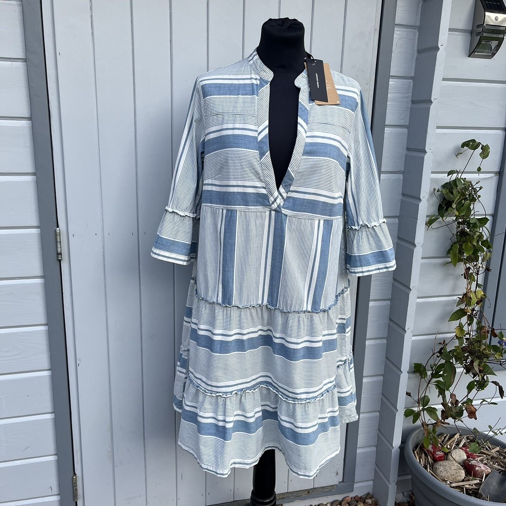 Vero Moda Light Blue Stripe VMakela 3/4 Length Chambray Tunic Dress UK Size S