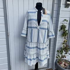 Vero Moda Light Blue Stripe VMakela 3/4 Length Chambray Tunic Dress UK Size S