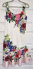 VENUS White Floral Rhinestone Embellished Ruffle Trim Sleeveless Dress Size M