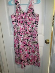 Sheri Martin NY Pink Floral Pin Up Retro 97% Cotton Sleeveless Dress Size 14
