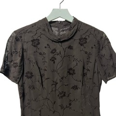 Siri Floral Sheer Mock Neck Glitter Velvet Dress in Chocolate Brown