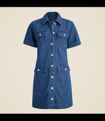 J.CREW Blue Denim 100% Cotton Button Front Utility Dress Short 4