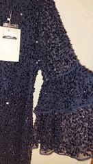 Mac Duggal 10802 Size 16 Navy Blue Sequin & Hand-Beaded Layer Bell Sleeve Dress