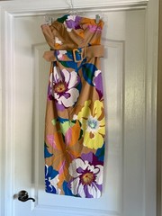 Anthropologie Maeve Strapless Floral Belted Botanical Print Midi Dress Sz S