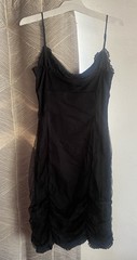 Betsey Johnson Black Label Vintage 90s Ruched Ruffle Mesh Lace Dress Sz M