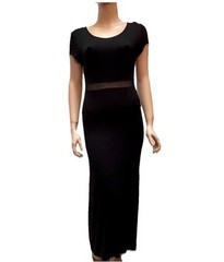 Rolla Coster Black Maxi Dress w Sheer Mesh Waist Panel Lg