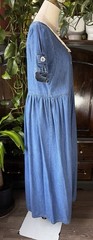 Sz M Denim Jean Maxi Dress Macrame Doilie Button Collared 100% Cotton Cottage