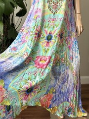 Inoa Australia 100% Silk Maxi Dress Sz 1 Embellished Crystal Resort Wear Boho