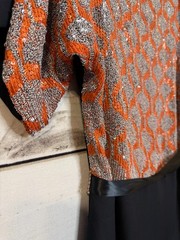 Ali Ro Dress 12 Orange Sequins Black Short Sleeves Party Cocktail Dressy