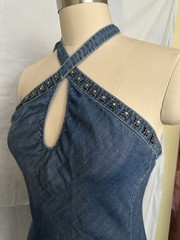A|X Armani Exchange Blue Lyocell Beaded Backless Halter Zip Short Dress size 8