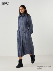 NWT UNIQLO:C Checked Belted Long Shirt Dress XS Extra Small Soft Flannel Spring