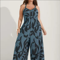 Bloomchic Women&rsquo;s Blue Floral Wide Leg Sleeveless Jumpsuit US Size 14-16 NWT