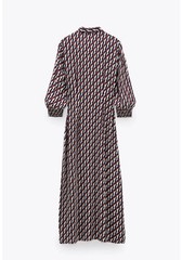 Zara Multicolor Geometric Print Shirt Dress Collared Button Long 3/4 Sleeve M