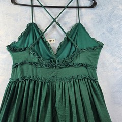 She + Sky Emerald Green Ruffle Tiered Babydoll Mini Dress Cross Back Small