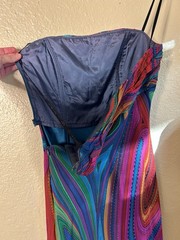 Vintage David Meister 100% Silk Colorful Strapless Dress Wedding Guest Size 2