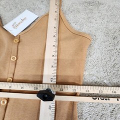 ACTIVE BASIC Button Slit Rib Cami Midi Dress Tan Large