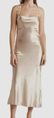 Avantlook Strappy Satin Midi Slip Dress Open Tie Back Soft Gold Sexy Sz L NEW