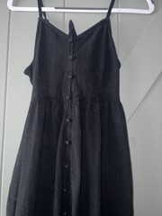 Universal Thread Black Solid Cotton Woven V-Neck Button Front Maxi Dress S