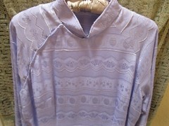 VIETNAM, EXTRA LONG BLUE DRESS, SZ. M., W/ HIGH COLLAR & SIDE SNAPS